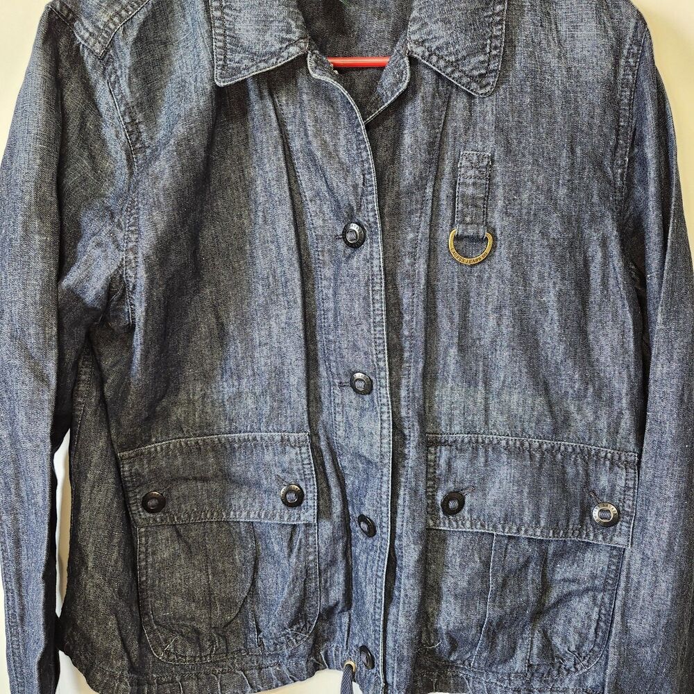 Lauren Jeans Co Ralph Lauren Denim Jacket L Cotton Linen Drawstring Blue - Picture 4 of 12